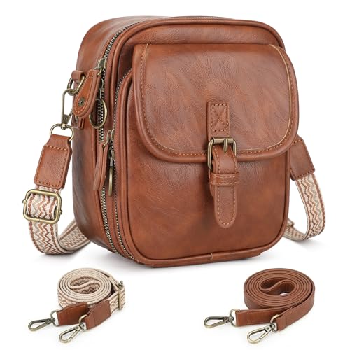 Small Vegan Leather Crossbody Bag for Women with 2 Straps
