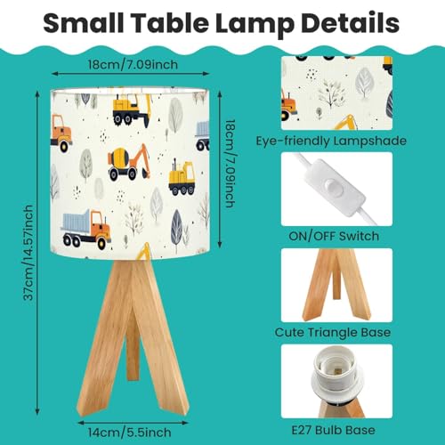Lámpara de mesa de noche con base de madera y pantalla de lino miniatura 7