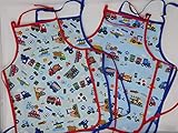  Kinderschürze ab 3 Jahre Baumwollschürze Feuerwehr Bagger Lastwagen Traktor Zug blau rot bunt Flugzeug Baumwolle Schürzchen Schürze
