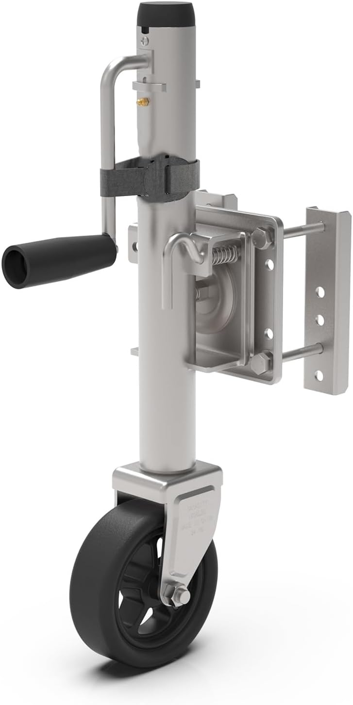 Heavy-Duty Bolt-On Swivel Jack, Wheel Trailer Jack, 10" Vertical Movement, Boat Trailer Jack with Wheel,1500 Lbs, for Rv, Boat, Trailer and More,Silver
