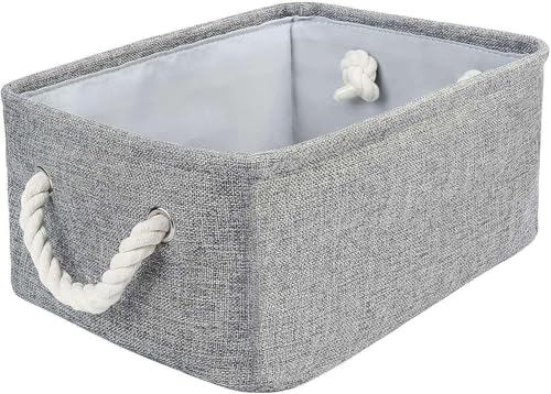 SKY-TOUCH Fabric Storage Basket : Foldable Large Linen Storage Bin with Cotton Rope Handle Fabric Storage Cubes Closet Organizer for Home Nursery Shelves Clothing Toys Books Gift Decor (Small Grey)