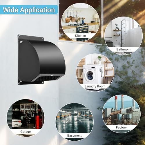 Neoaider 8 Inch Hooded Wall Vent Cover with Screen and Damper, 14GA/2MM Thick Heavy-Duty Steel Vent Covers for Wall, Vent Cover for Dryer Ventilation and Outdoor Air Exhaust, Black by Neoaider - Image 9