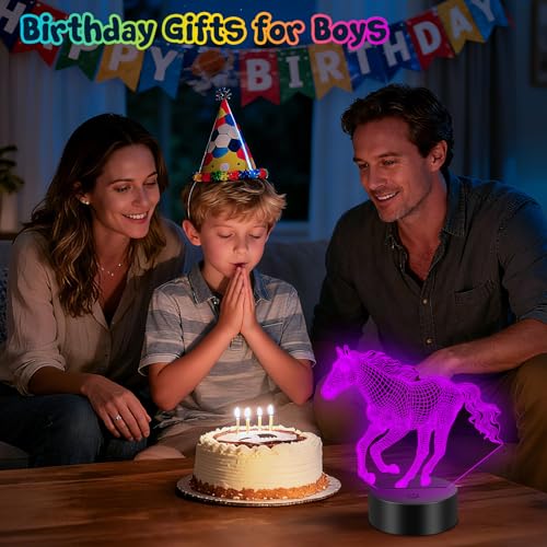 Linkax Pferde Mädchen Geschenk, Weihnachtsgeschenke Nikolaus Geschenk Mädchen 5 6 7 8 9 10 jahre, Adventskalender Pferd 3D Nachtlicht Zimmer Deko Optische Täuschung Lampe 16 Farben