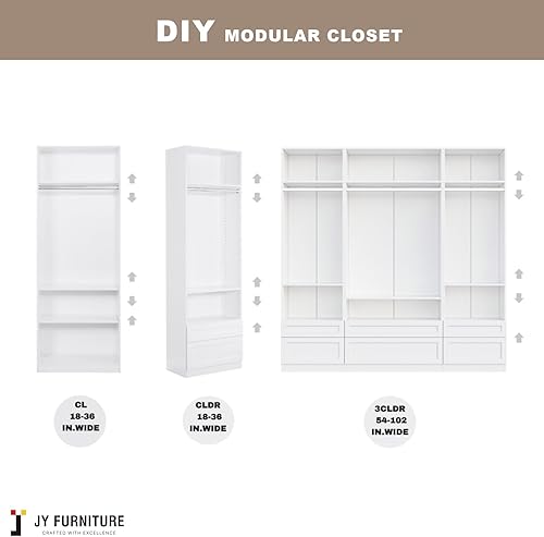 Miniatura 4 de JY Furniture - Organizador y almacenamiento de armario de madera, con 3 estantes ajustables, barra para colgar, 2 cajones compatibles, diseño