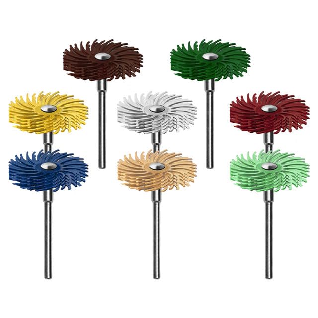 Dedeco Sunburst Radial Bristle Disc – 1" TC 4-Ply Mounted – Assortment (A/O) Polymer for Cleaning & Finishing – 8/Kit