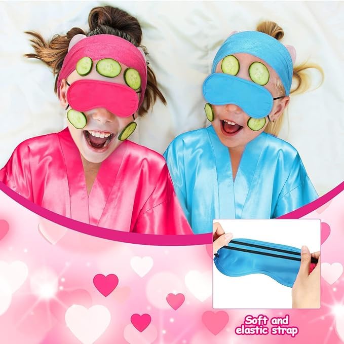 MSYU Set di 30 pezzi di accessori per feste spa per bambini, in raso, per pigiama party, con fascia per benda, regalo di compleanno per ragazze e bambini