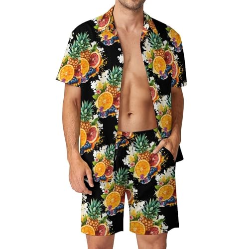 Conjunto de playa para hombre con camisa de piñas y pantalones cortos para vacaciones de verano