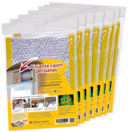 AISLANTE PERSIANAS CAJÓN CON AUTOADHESIVO | Evite la entrada de Frio o Calor por el cajón de las persianas | Se Instala sin Herramientas | 1.20m largo x 0.25 alto | 100% ALUMINIO (Pack de 7 unidades)