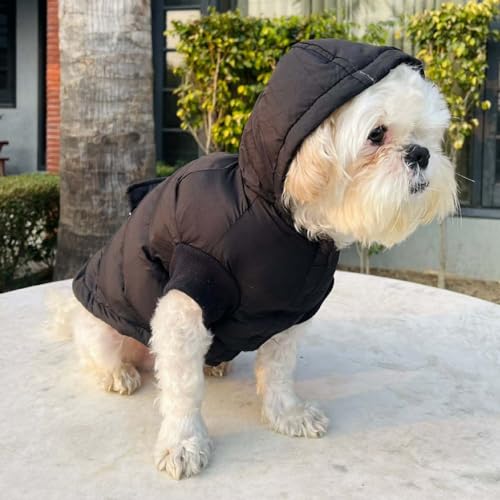 Image of Winter Dog Puffer Jacket, Hooded Pet Coat, Black (only for Small Breed)(6INCH)