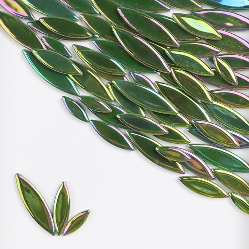 Piastrelle per mosaico in ceramica a petalo di foglie, 500 g, pezzi di mosaico irregolari, piastrelle per mosaico fai da te, pietre per artigianato, hobby, decorazione da parete (verde scuro