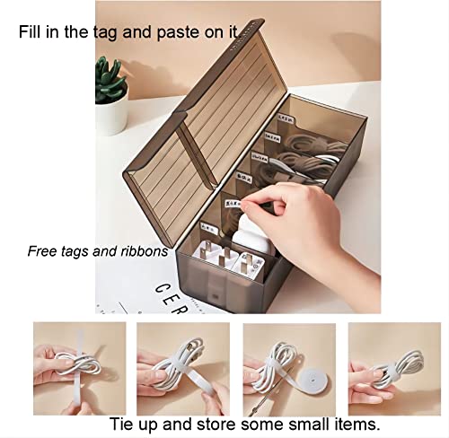Data Cable Organizer Box Charge Cable Management 7 Compartments Storage Box USB Cord Sorter Small Desk Electronic Accessories Organizer and Storage (Grey) - Thumbnail 4