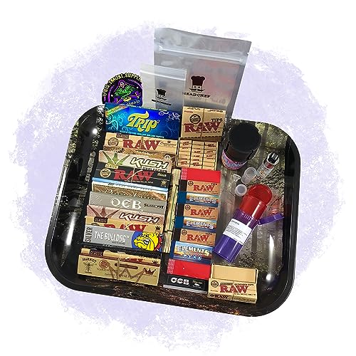 BIGSMOKESUPPLIES Large RAW Rolling Smoking TRAY Set - Smokers Hamper Gift Set Kit
