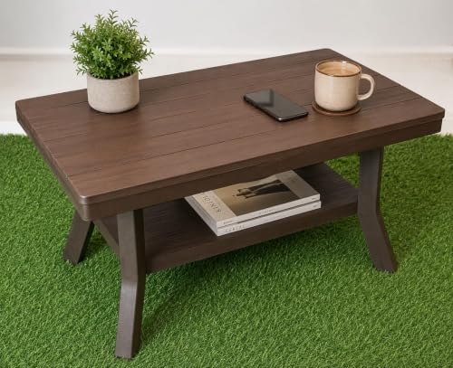 Image of ARWI Creations Royal Plastic Centre Table for Living Room with Storage Shelf, Coffee and Tea Table for Home, Balcony and Garden, Dark Brown, 82.5 x 52.5 x 42.5 cm
