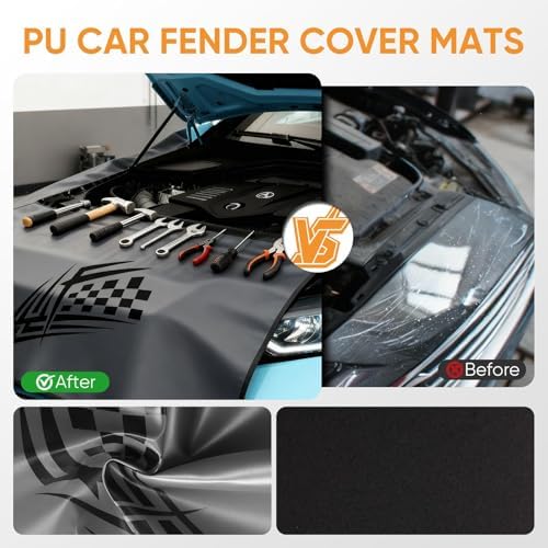 Tiansiao Fender Covers for Mechanics,3 Pcs Microfiber Leather Fender Protector Mats with Stronger Magnets & Hooks for Mechanics Sedans,Trucks and SUVs Gray M - 4