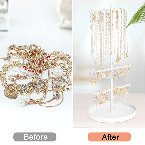 Jenseits Jewelry Organizer Stand, 3 Tier Necklace Organizer Holder Tree, Adjustable Height Jewelry Earring Display Towers, Long Necklaces Bracelets Jewelry Storage Rack For Dresser Bathroom Vanity #TOP2