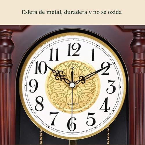 Reloj de pared de madera con péndulo de campanilla, reloj tradicional silencioso, reloj de pared clásico con péndulo oscilante