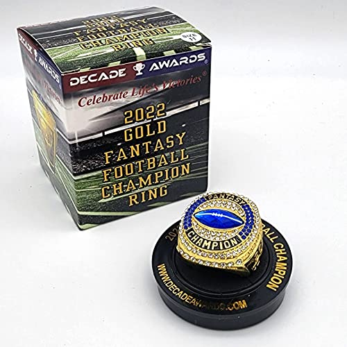 Decade Awards 2022 Fantasy Football Ring - Gold | Ffl Champion Ring With Blue & Clear Stones - Size 11, Gold #TOP7