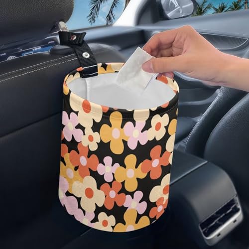 Image of Print Cute Hippie Flower Cartoon Collapsible Waste Basket Bin Multipurpose Trash Bin for Car Hanging Portable Dustbin Bin Accessories Garbage Bin Universal