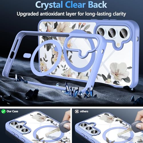 Image of VONZEE Compatible with Samsung Galaxy S26 5G Case Luxury Retro Flowers Floral Clear for Magnetic Wireless Charging Case Shockproof PC+TPU Cute Glossy Shiny Cover for Girls Women, Official Blue