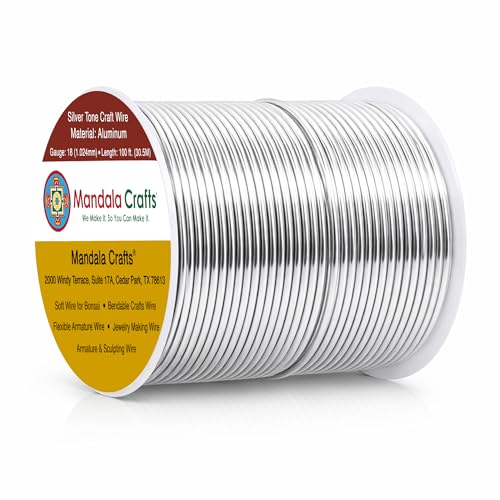 Image of Mandala Crafts 18 Gauge Silver Tone Anodized Aluminum Craft Wire, 100 FT | Colored, Flexible, Bendable, for Bonsai, Armature, Sculpting, Wire Wrapping, Jewelry Making, Weather & Tarnish Resistant