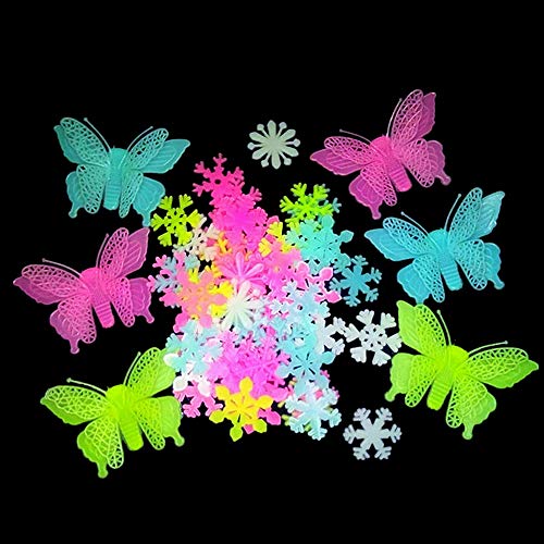 Kiddale 307 Pcs Glow In Dark Stars,Moon,Snowflake And Butterfly- Bright Multicolor Wall Stickers For Ceiling Decals-Bedroom Living Room Decor Kit For Kids Boys Girls #TOP3