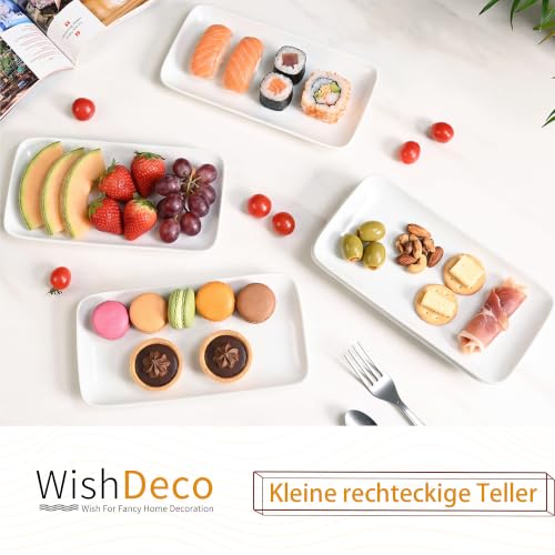 Foto von WishDeco Rechteckige Teller 6er Set, Servierplatte Klein 23x12 cm | Dessertteller Rechteckig Länglich, Servierteller Porzellan Weiß für Antipasti, Dessert, Kuchen, Sushi, Salat