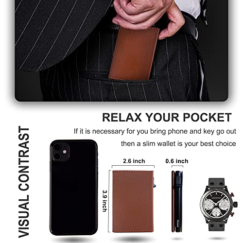 Image of AirTag Wallet for Mens Wallet,Card Holder for AirTag,Smart,RFID Blocking,Slim Wallet for Front Pocket-8-12 Card Capacity (Pu Leather, Lichee Brown)