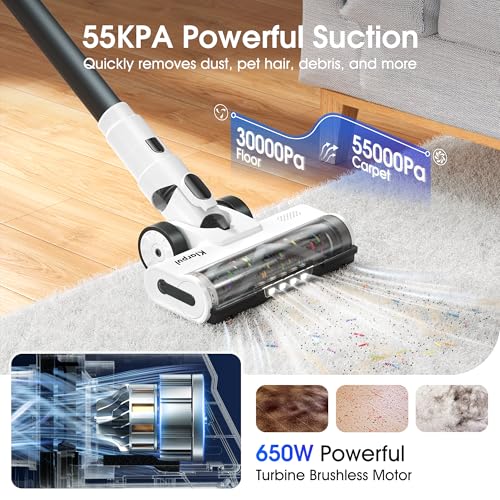Image of Cordless Vacuum Cleaner, Upgraded 650W 55KPa 70Mins Runtime Stick Vacuum Cordless, Self-Standing Lightweight Vacuum Cleaners for Home with LED Headlight Touch Screen, for Pet Hair /Carpet /Floor
