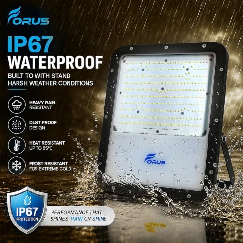 Image of Forus 250W LED Flood Light, IP67 Waterproof Outdoor LED Floodlight, 4-Yr Warranty High Mast Focus Natural White Light, Halogen Replacement for Factory, Garage, Parking, Field, Garden, Shop (1 PC)