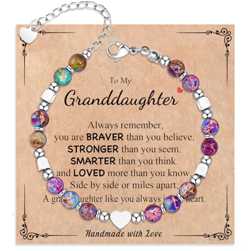 Image of Gifts for Women & Girl, Healing Natural Stone Beads Heart Bracelets with Quote Card, Back to School Valentines Mothers Day Graduation Christmas Birthday Gifts