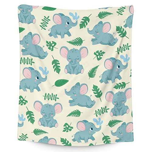 Elephant Blanket Gifts - 40"x50" Cute Throw for Women Girls - Green Soft Fuzzy Blankets for Bed, Couch & Living Room