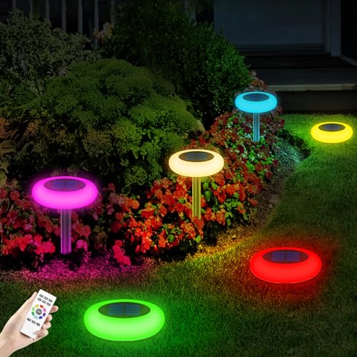 INTELAMP Solarlampen für Außen Garten mit Fernbedienung, 6 Stück Solarleuchten Bodenleuchten Aussen mit RGB Modi 9 Spezifische Farben, Warmweiß...