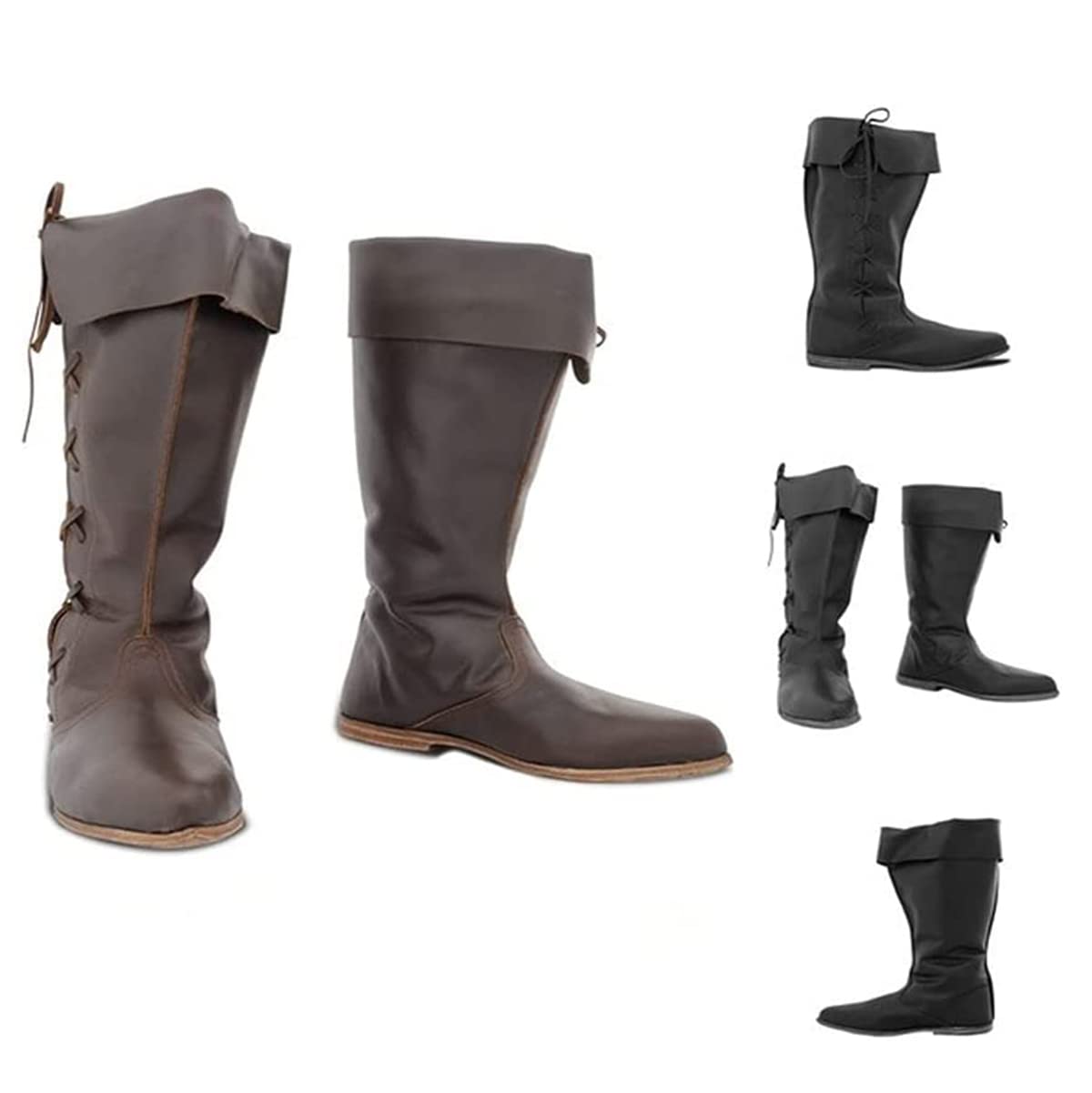 Renaissance Medieval Cosplay Boots - Medieval Boots - Stivali in Pelle PU per Cosplay Donna Uomo,Marrone,43