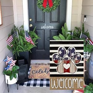CROWNED BEAUTY 4th of July Patriotic Paw Print Garden Flag 12x18 Inch Double Sided for Outside Small Burlap USA Independence Day Welcome Yard Decorations (Stripes) CROWNED BEAUTY 4th of July Patriotic Paw Print Garden Flag 12×18 Inch Double Sided for Outside Small Burlap USA Independence Day Welcome Yard Decorations Stripes