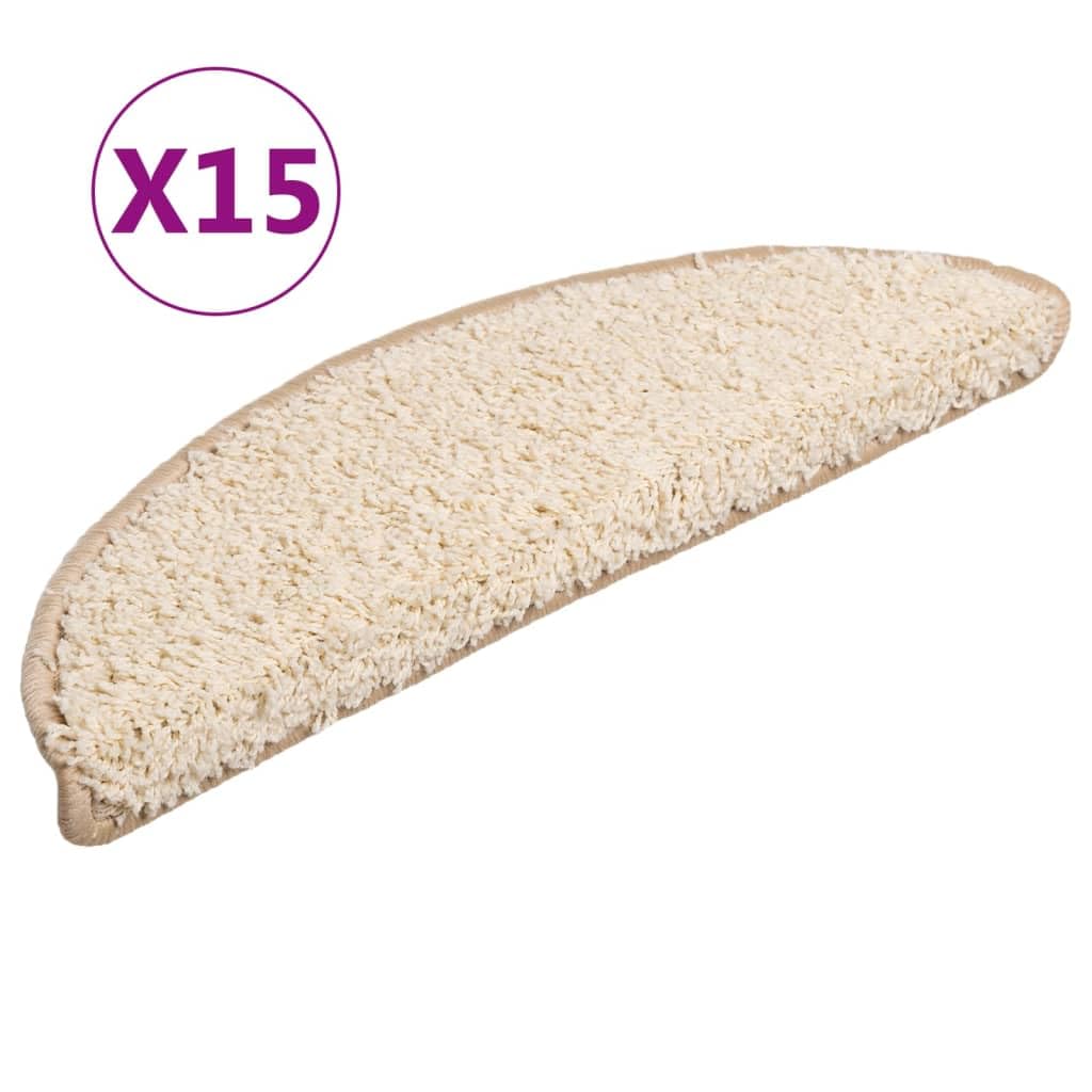 Stufenmatten 15 Stück 56x17x3 cm Creme Halbrund Treppenstufen Matten, Teppich Innen für Treppen, rutschfest Stufenmatten Treppenteppich