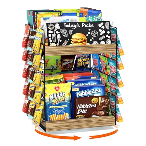 Emfogoo Porte Snacks Rotation à 360°, 5 Niveaux Bois Présentoir à Chips, Multifonction Organisateur de Collations avec Panneau D'affichage, Comptoir...