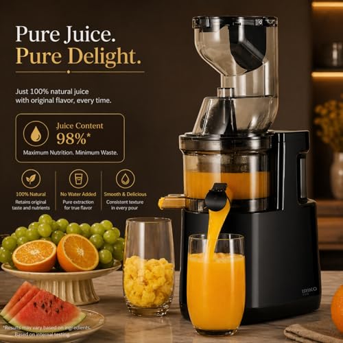 Image of IRIKO Cold Press Juicer, Slow Juicer with Wide Feed Chute, BPA-Free, Stainless Steel Filter, Safety Lock, Low Noise, Easy to Clean,