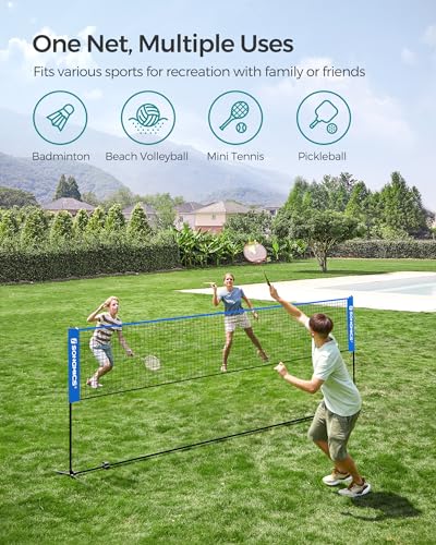 SONGMICS Badminton Net, Height Adjustable Volleyball Net, Pickleball Net for Junior Tennis, Kids, Indoor Outdoor Court, Foldable Nylon Net with Poles 10ft/13ft/16.5ft Wide - Image 3