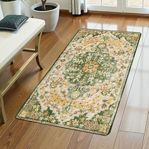 Lahome Reine Bohemian Floral Medallion Runner Rug, 2x4 Pink Bathroom Rug Runner, Machine Washable Non-Slip Hallway Mat Indoor Laundry Carpet Runners for Kitchen Living Bedroom, Fuchsia/Multi