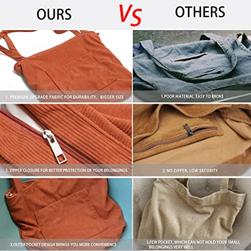 Wantgor Women Corduroy Tote Bag, Large Shoulder Hobo Bags Casual Handbags Big Capacity Shopping Work Bag thumb #6