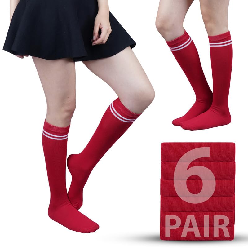 Image of WKLOUYHE Kids school socks for boys and girls,Knee Long Length soft cotton uniform Stripes socks Pack Of 06
