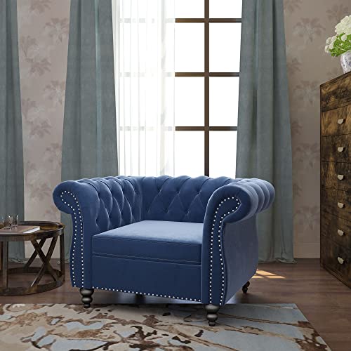 Sillón Chesterfield Plegable Azul miniatura 4