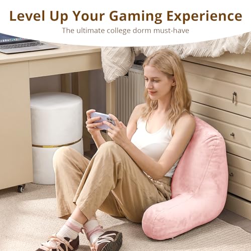 Image of Sasttie Reading Pillow for Bed, Back Pillow for Sitting Up, Peach Pink | 18 inch Backrest Support Cushion for Couch, Sofa, and Floor, Dorm Essentials, OEKO-TEX, Adjustable Down Alternative Fill