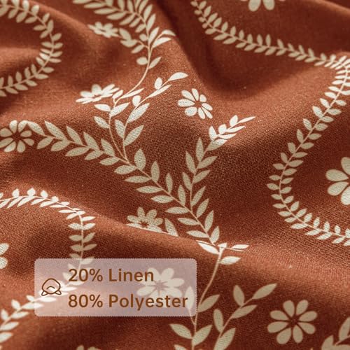 Image of Boho Valance Curtain for Kitchen Window, Burnt Orange Farmhouse Short Curtains Floral Tassel Window Valance Light Filtering Rod Pocket 1 Panel 55 inch W x 14 inch L