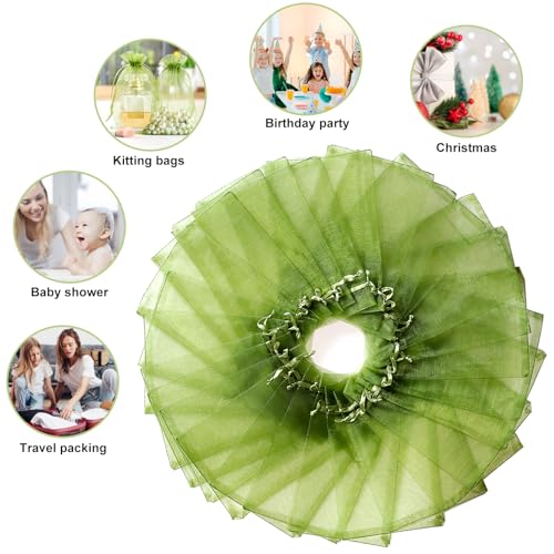 Image of Hopttreely 100Pcs Organza Bags - 4 x 4.72 inch Candy Mesh Gift Bags, Olive Green Satin Drawstring Organza Pouches for Jewelry, Watch, Small Christmas Sachet