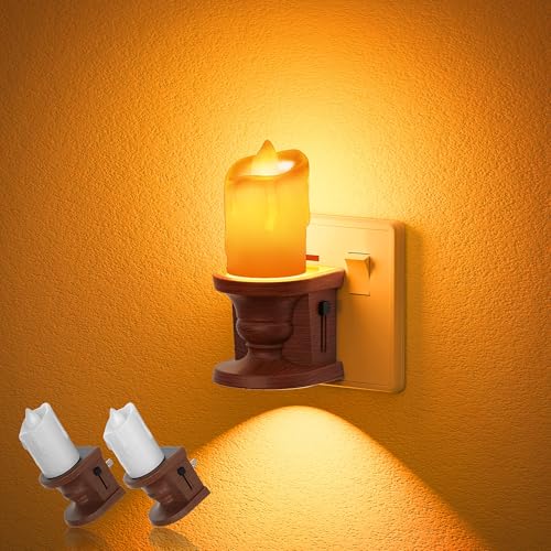 JandCase Night Light, Vintage Plug in Night Light, 2 Pack Amber Night Lights, 0-100LM Adjustable Brightness, Dusk to Dawn Sensor, LED Candle Design Nightlight, for Bedroom, Stairs, Hallway