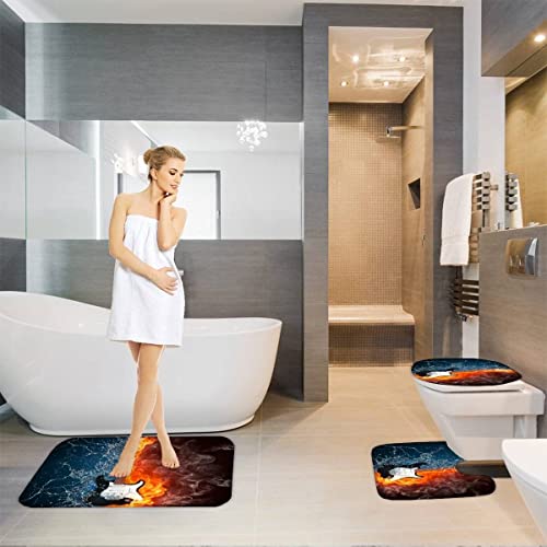 Badematten Set 3D 40x60 Wasser Feuer absorbierend 3-teiliges Badezimmerteppich-Set maschinenwaschbare weich badteppich… – Bild 6