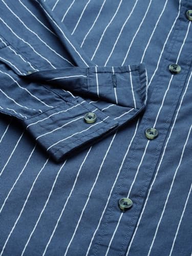Image of The Indian Garage Co Men Regular Fit Striped Full Sleeves Cutaway Collar Casual Shirt