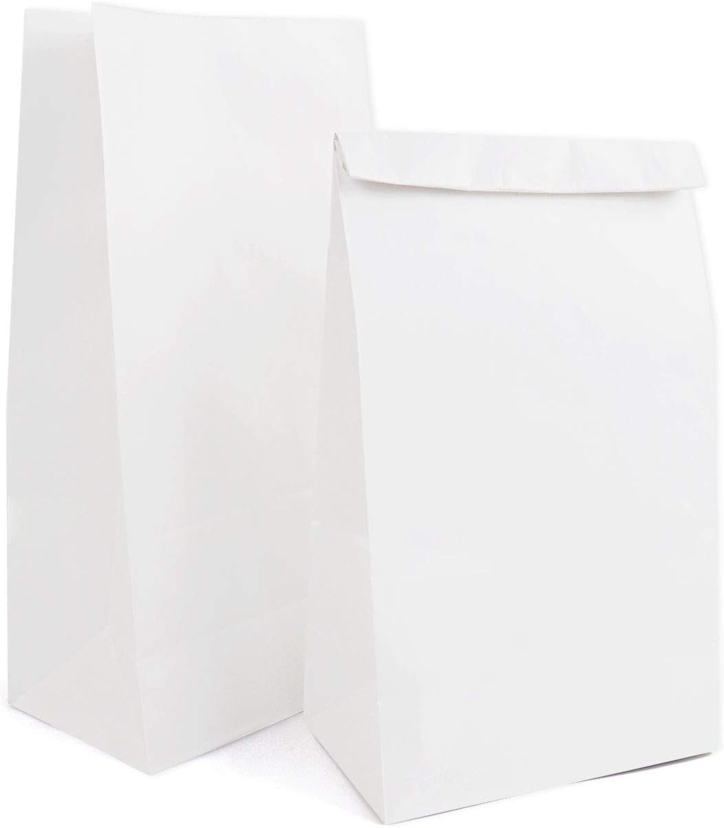 Kslong White Kraft Paper Bags, 50pcs Small Paper Bags 4Lb 5.1x3.1x9.4” Lunch Bag Grocery Bread Bag Snack Bag Candy Popcorn Bag Treat Bags Party Favor Gift Bag(White 4)
