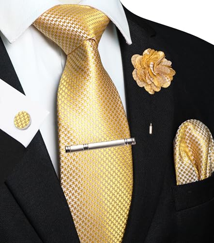 Image of JEMYGINS Mens Tie and Pocket Square,Lapel Pin,Cufflinks,Tie Clip Sets with Gift Box 5PCS